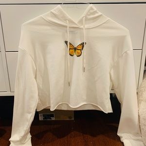 Size XS White Butterfly Cropped Hoodie